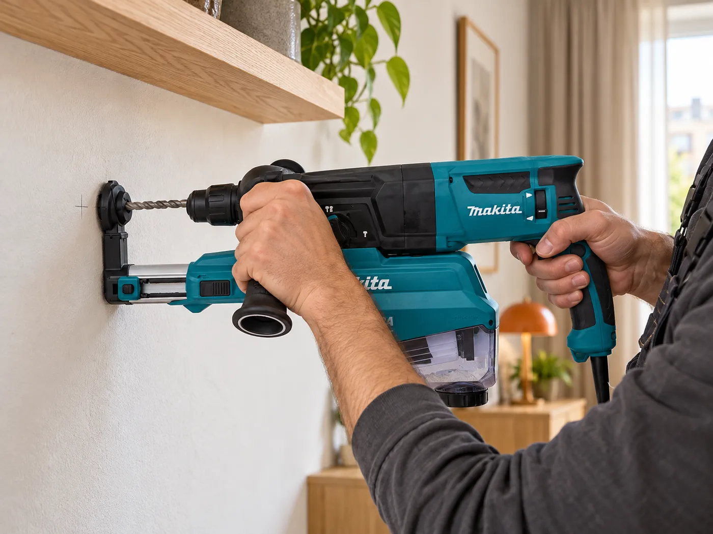 Сверление перфоратором Makita с пылеудалением